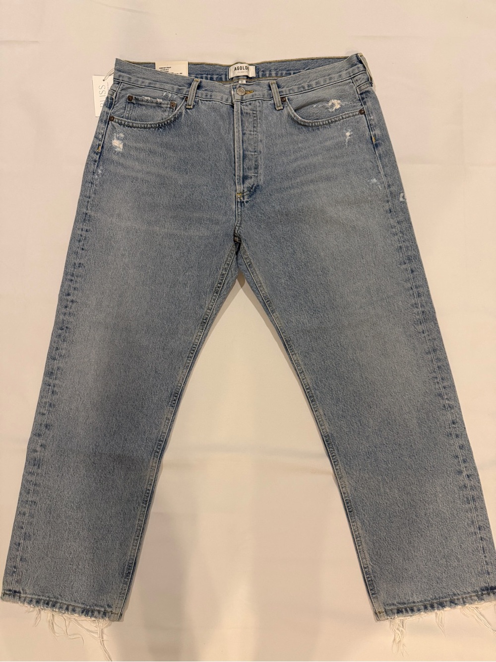 Agolde Light Blue Relaxed Straight Jeans with Subtle Distress